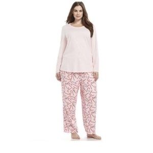Womens Christmas Pajamas 1X Jockey Pink Candycane Long Sleeve Top & Fleece Pants